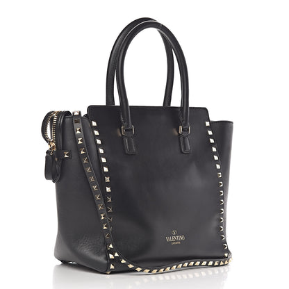 Valentino Garavani Vitello Rockstud Double Handle Tote Black 3 of 10
