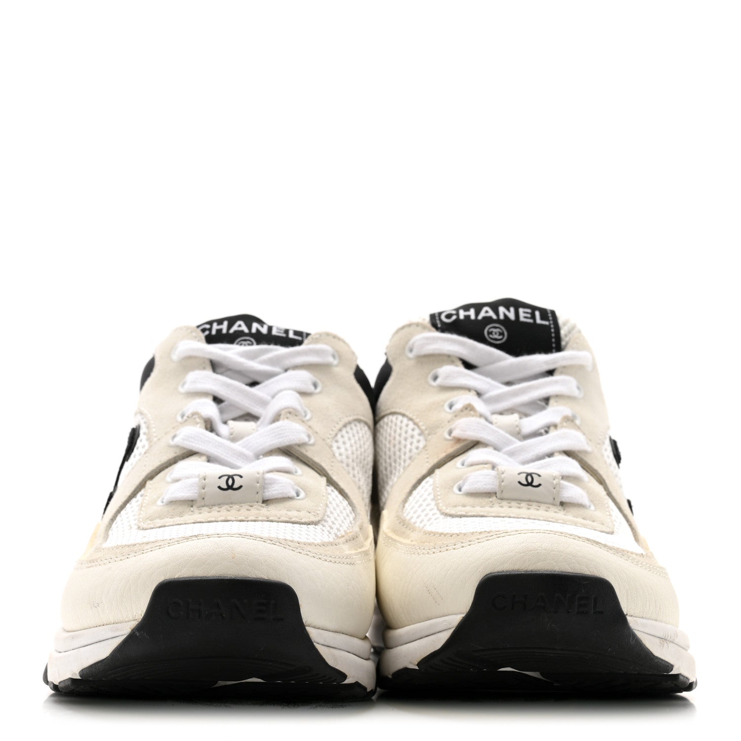 Chanel Mesh Suede Calfskin Grained Calfskin Womens CC Sneakers 38