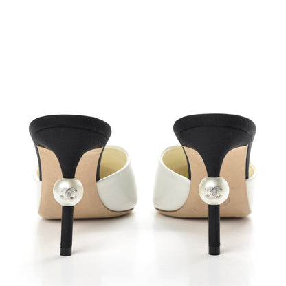 Chanel Goatskin Grosgrain Cap Toe Pearl Mule 36 Ecru Black 6 of 9