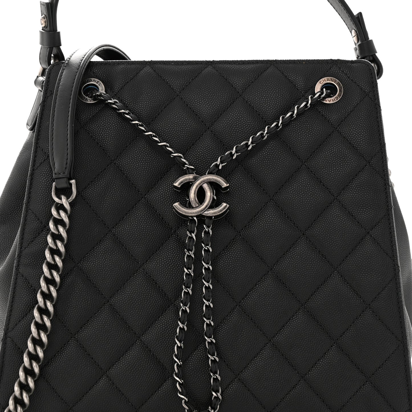 Caviar Quilted Medium CC Bucket Bag Black