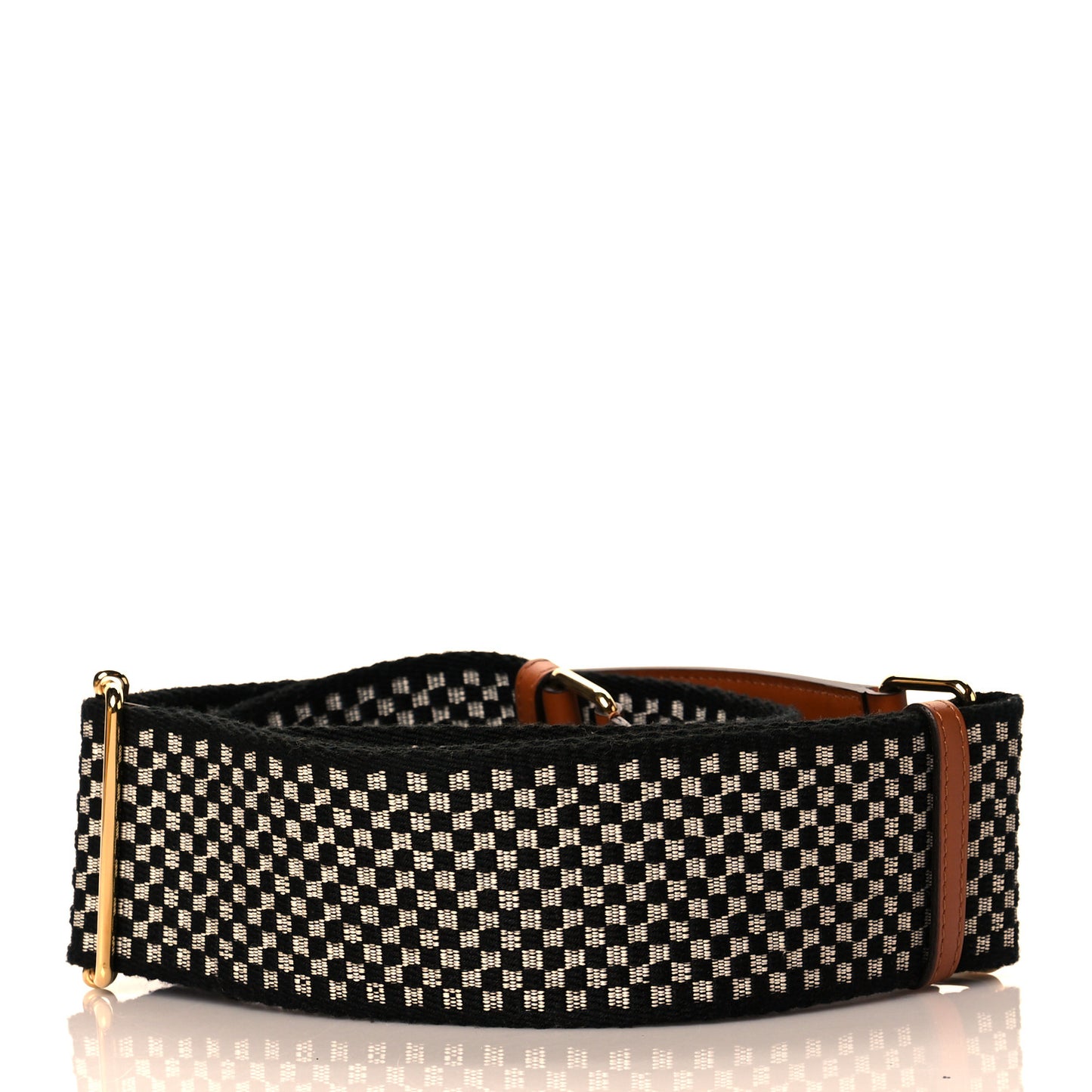 Ribbon Vitello King Logo Embossed Gingham Woven Adjustable Strap You Panna Black Cuoio