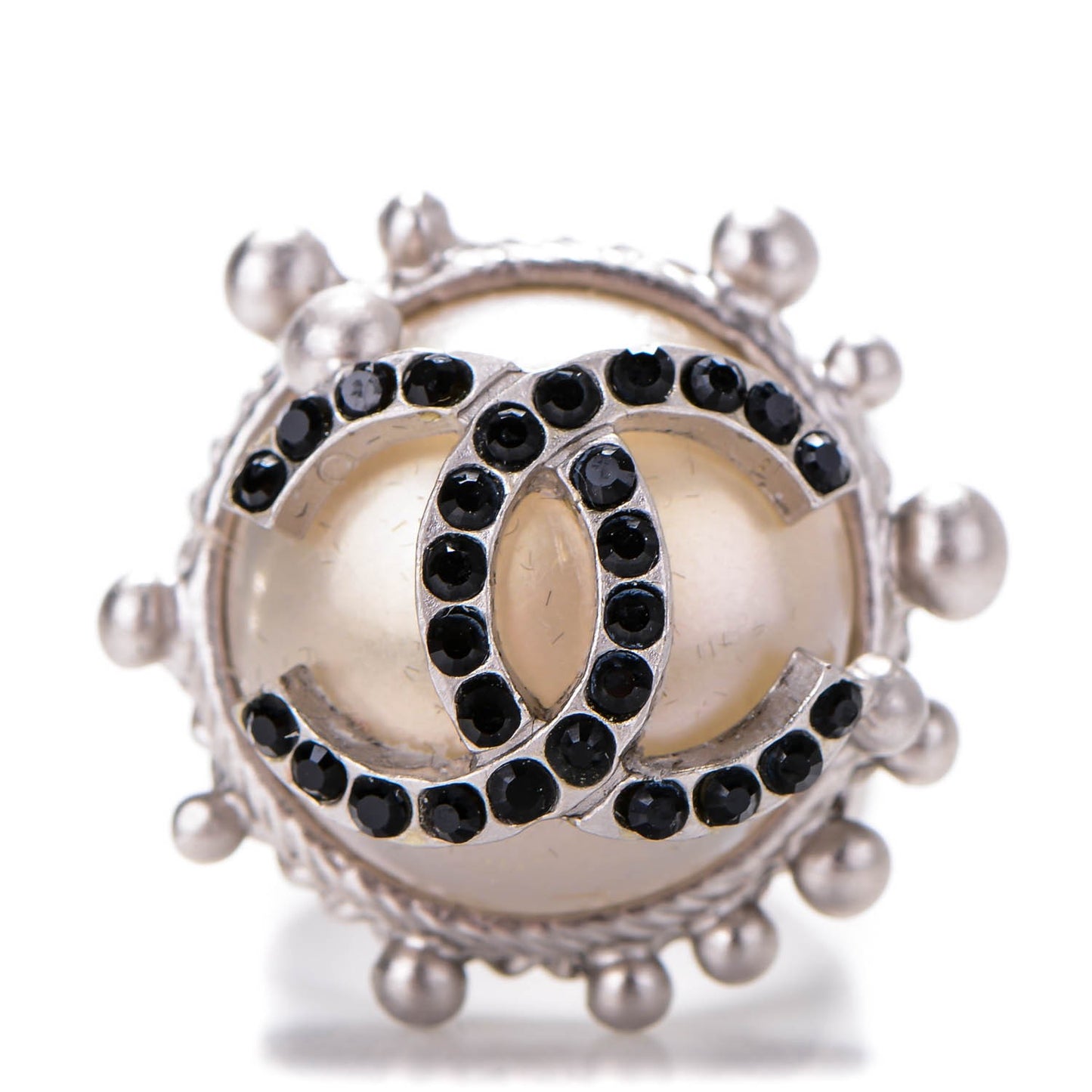 Pearl Crystal CC Ring White Silver 7