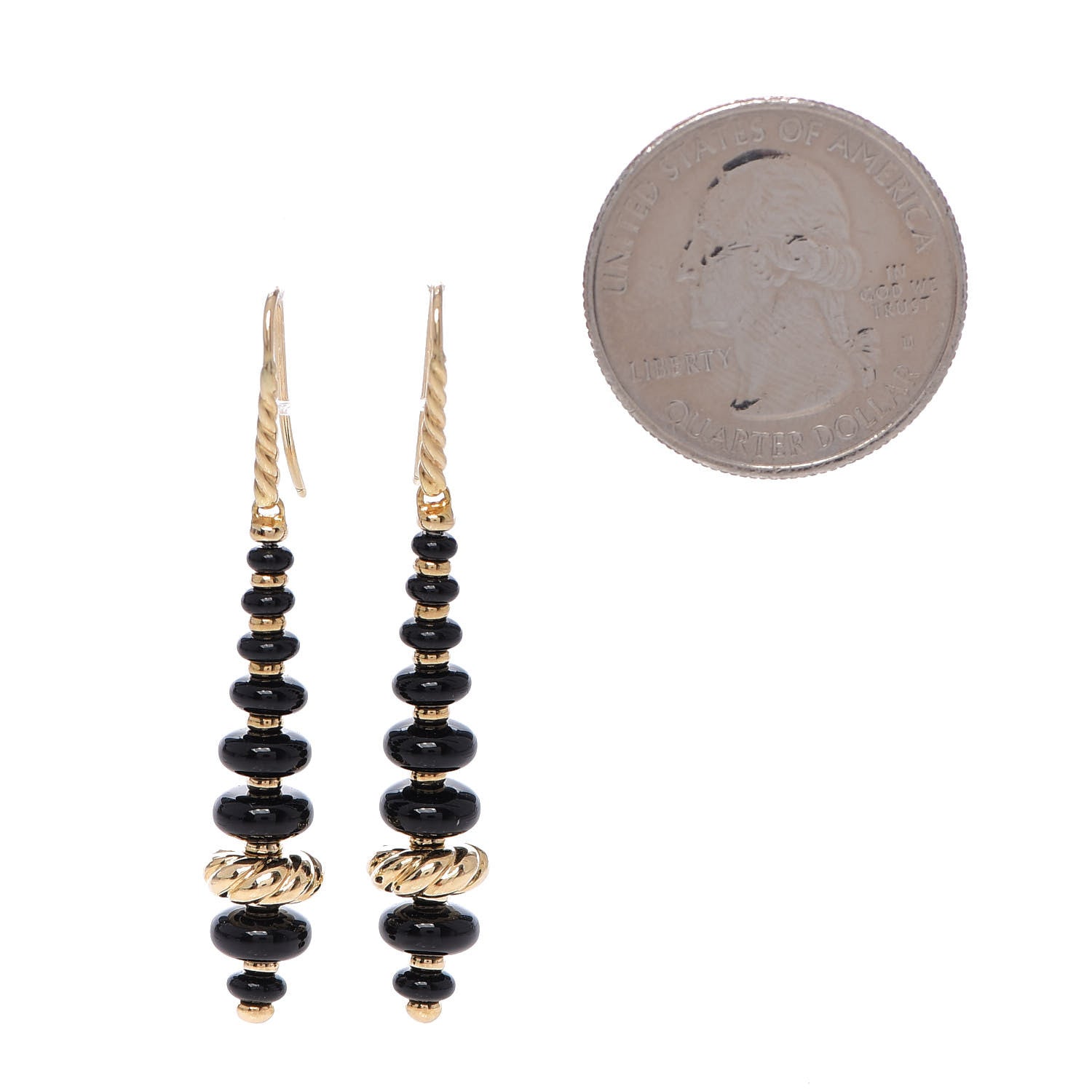 David Yurman 18K Yellow Gold Black Onyx Rio Rondelle Drop Earrings 2 of 4
