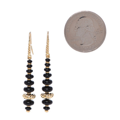 David Yurman 18K Yellow Gold Black Onyx Rio Rondelle Drop Earrings 2 of 4