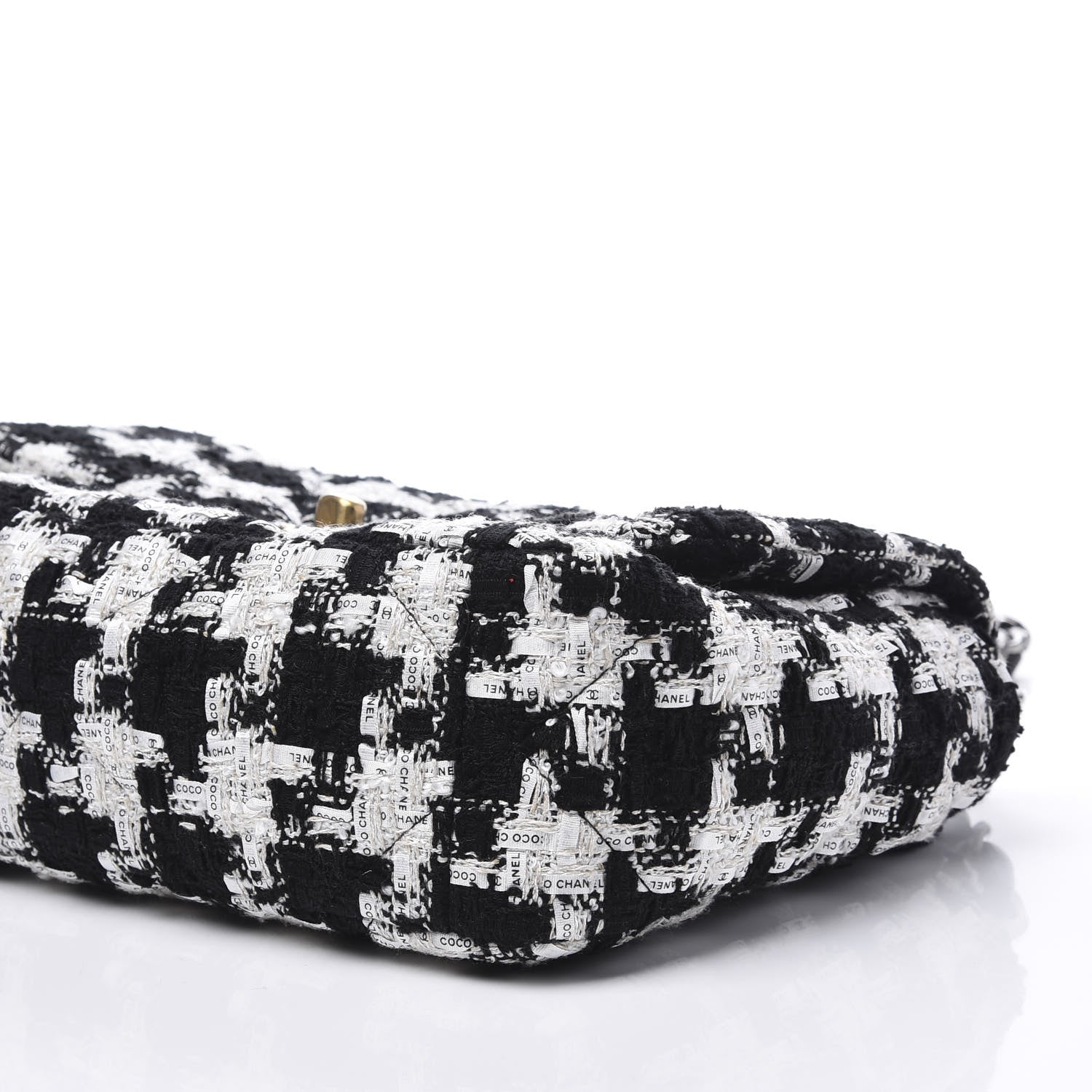 Chanel Tweed Quilted Medium 19 Flap Black Ecru White 6 of 9