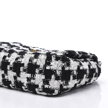 Chanel Tweed Quilted Medium 19 Flap Black Ecru White 6 of 9