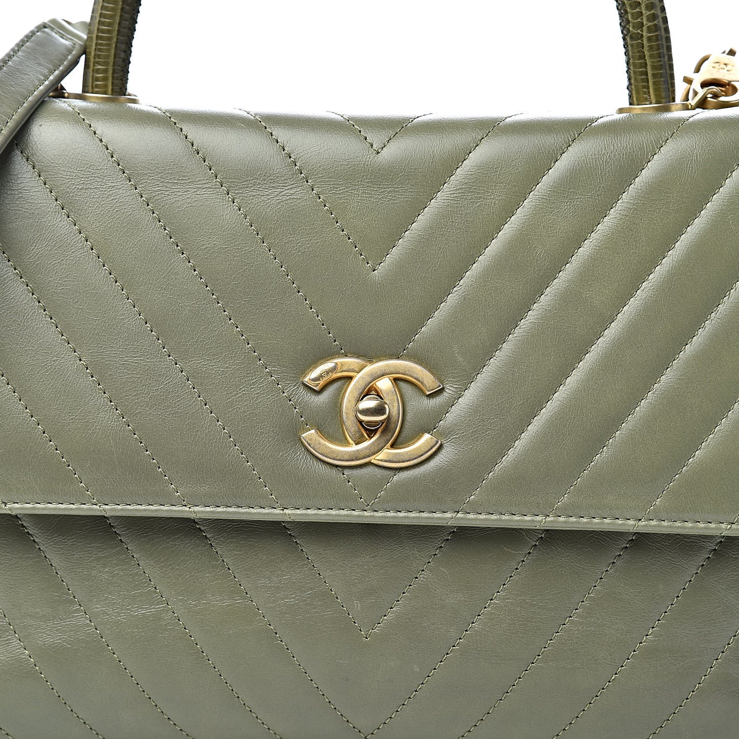 Calfskin Lizard Chevron Quilted Medium Coco Handle Flap Green
