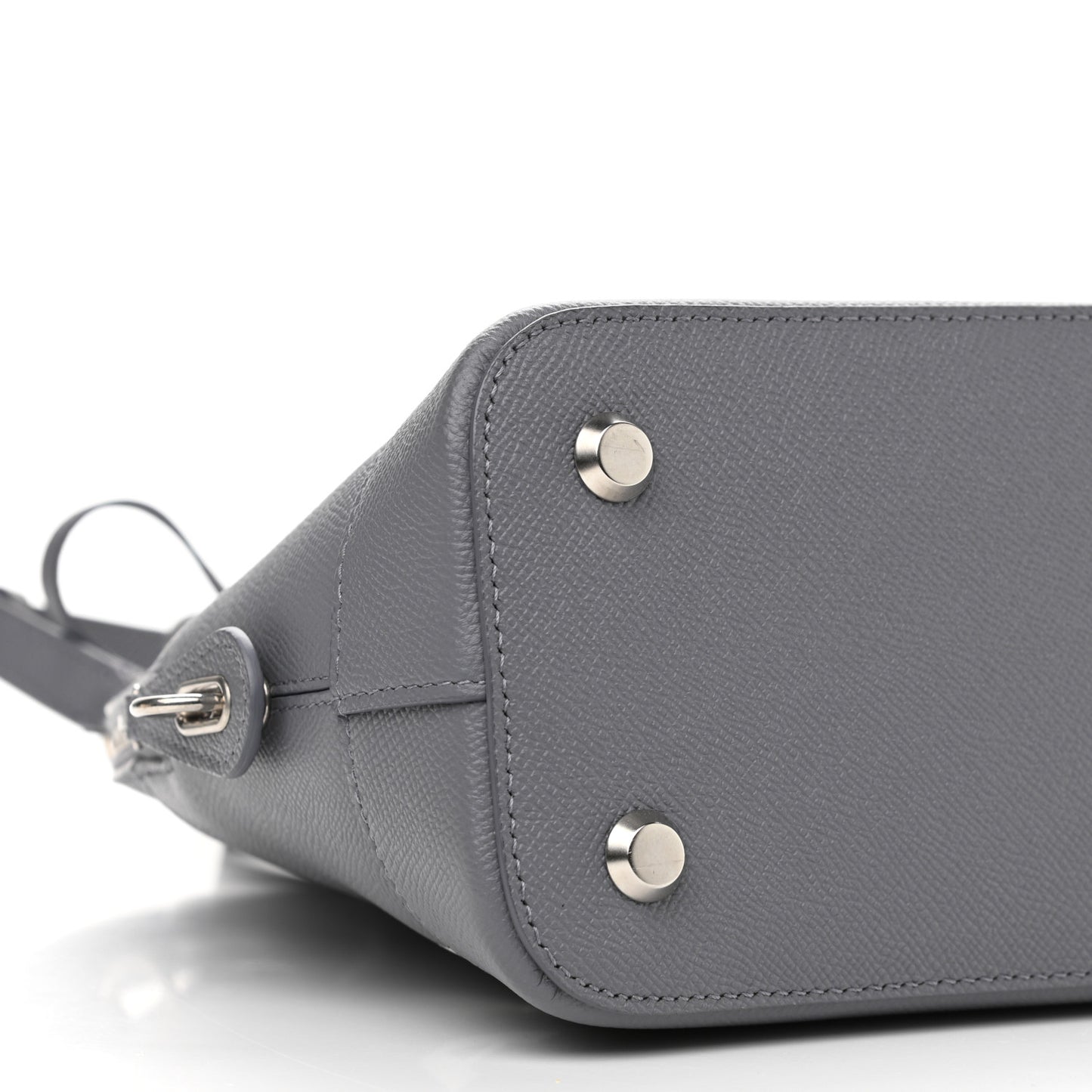 Signature Grained Calfskin Logo S Ville Top Handle Bag Gris Perle Fonce White