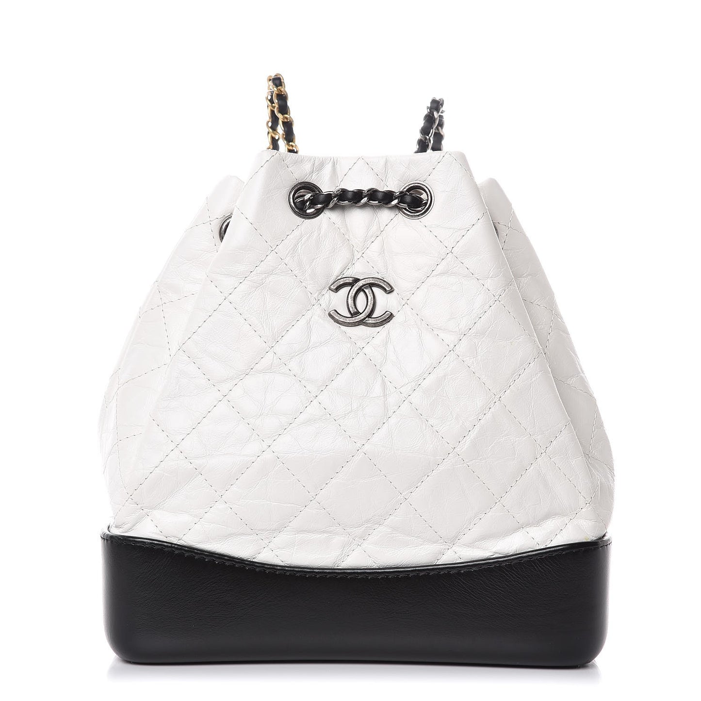 Aged Calfskin Quilted Gabrielle Backpack Black White