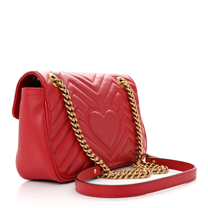 Gucci Calfskin Matelasse Small GG Marmont Shoulder Bag Hibiscus Red 2 of 11