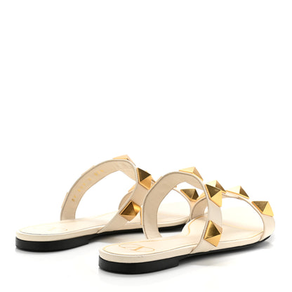 Valentino Garavani Calfskin Roman Stud Flat Slide Sandals 37.5 Light Ivory 4 of 8