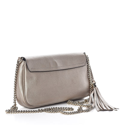 Gucci Metallic Pebbled Calfskin Medium Soho Flap Crossbody Golden Beige 3 of 9