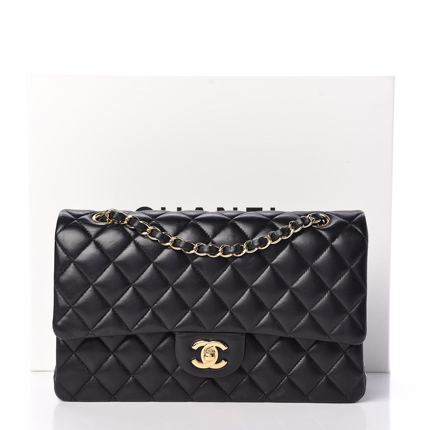 Lambskin Quilted Medium Double Flap Black