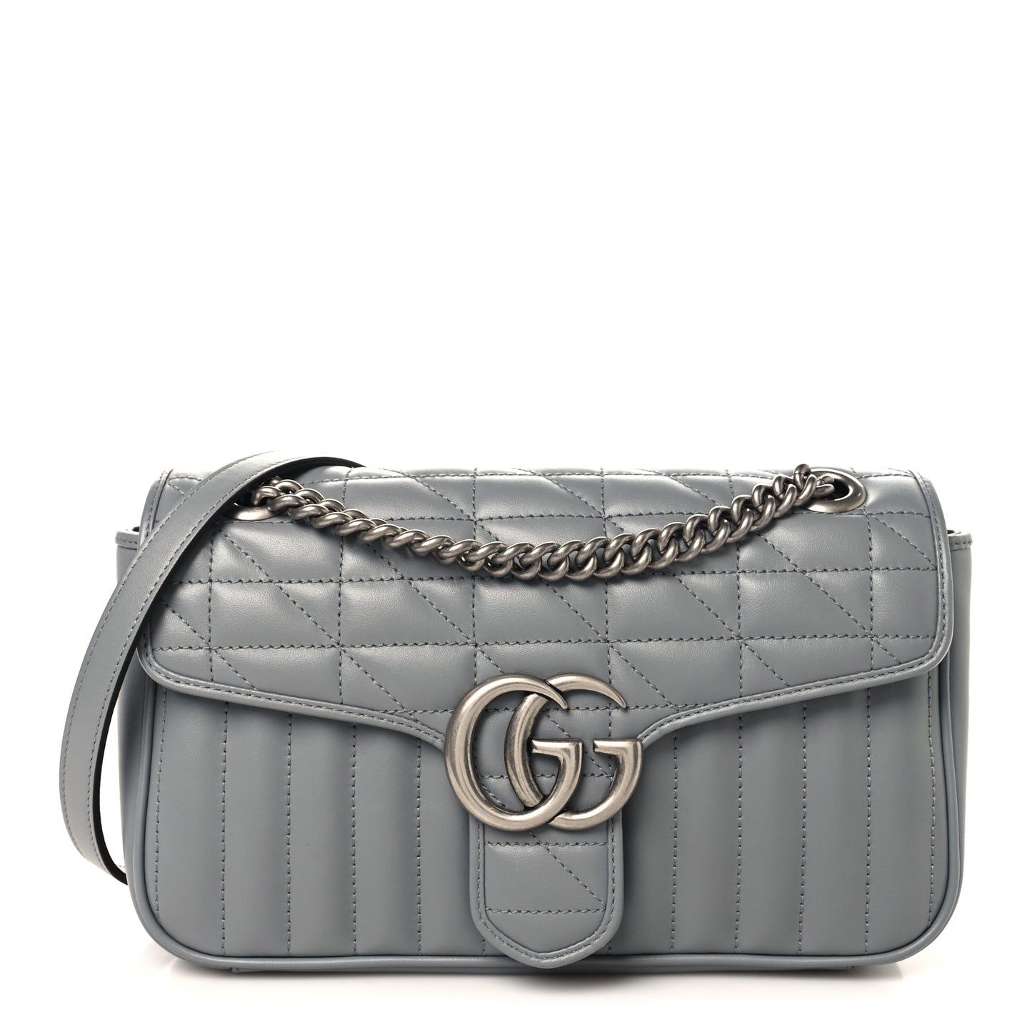 Calfskin Matelasse Aria Small GG Marmont Shoulder Bag Deep Grey