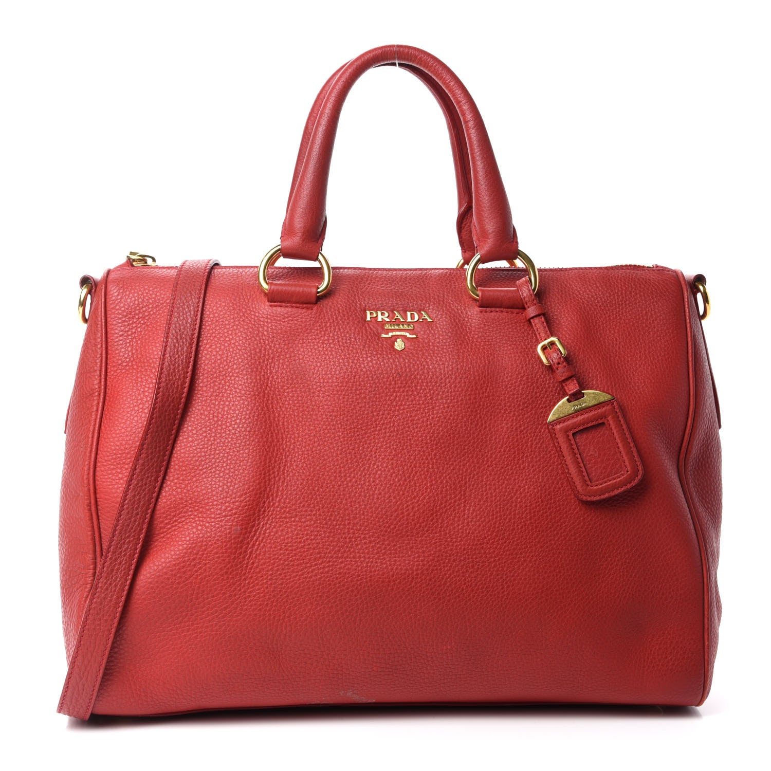 Prada Vitello Daino Top Handle Shoulder Bag Rosso 1 of 17