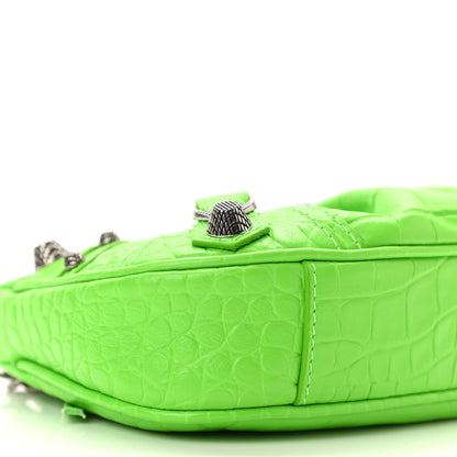 Balenciaga Extra Supple Calfskin Crocodile Embossed Le Cagole Mini Purse With Chain Acid Green 9 of 10