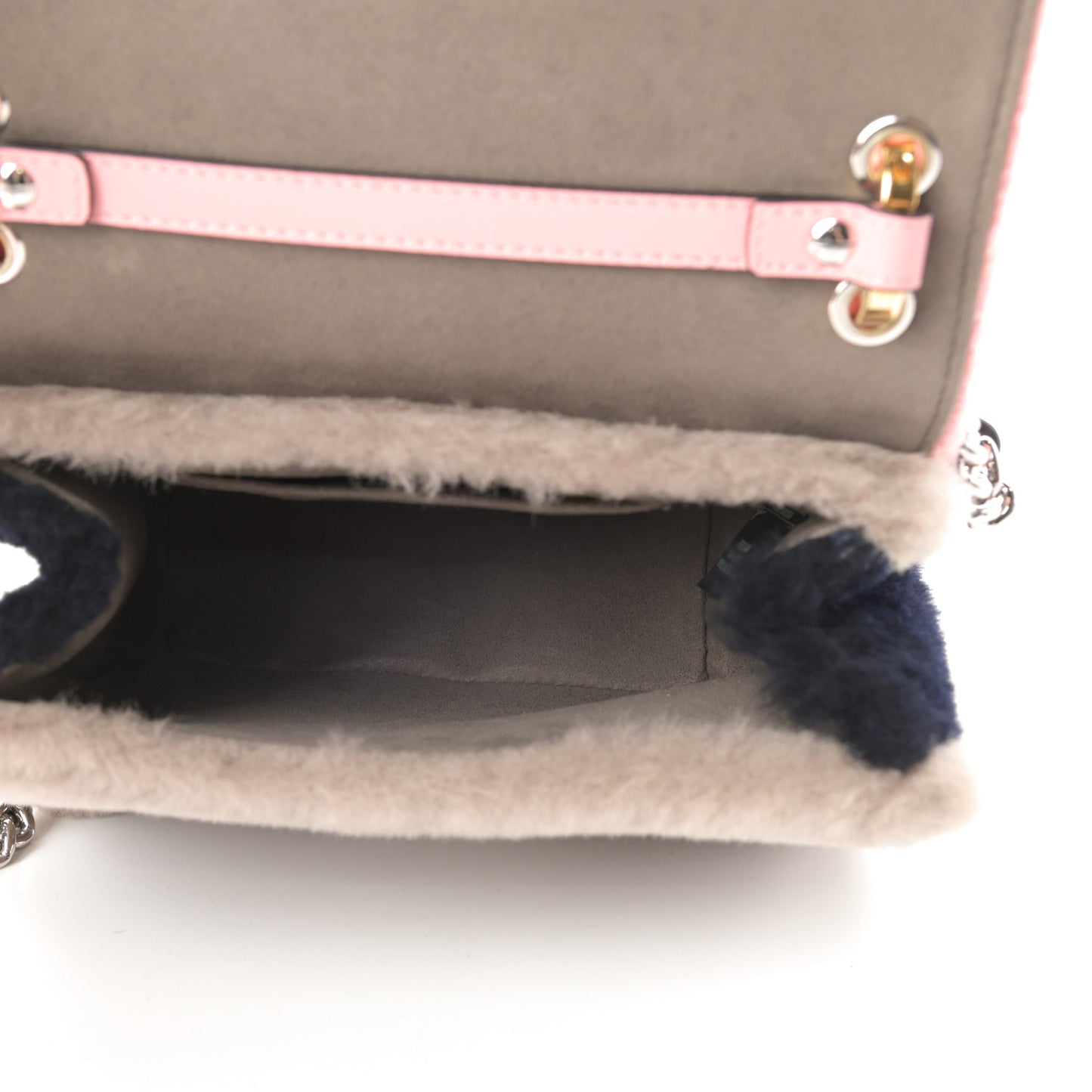 Shearling Vitello Century F is Fendi Small Kan I Shoulder Bag Pink Tortora Blue