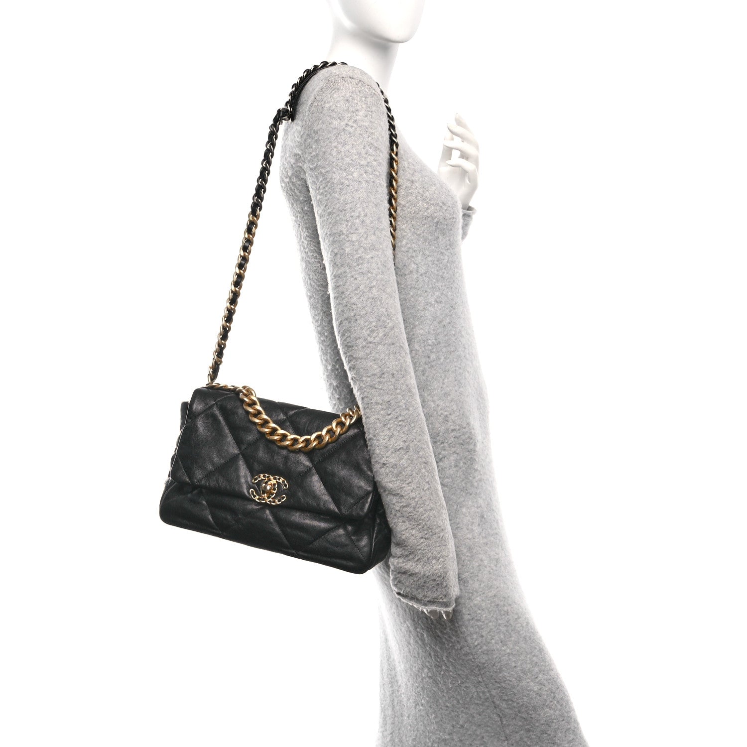 Chanel Goatskin Quilted Large Chanel 19 Flap Black 3 of 11
