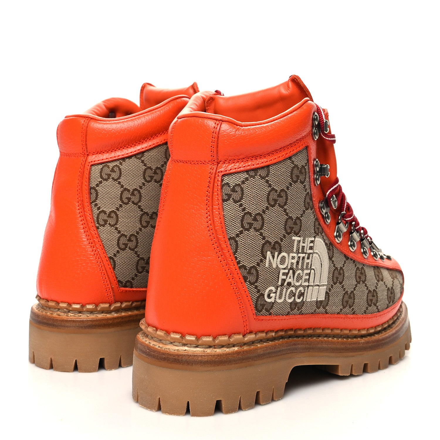 Gucci X THE NORTH FACE Monogram Textured Calfskin Hiking Ankle Boots 38.5 Beige Ebony Deep Orange 4 of 8