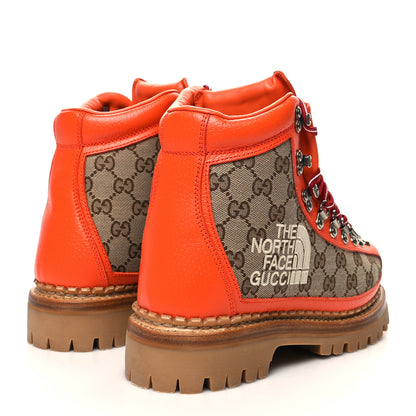 Gucci X THE NORTH FACE Monogram Textured Calfskin Hiking Ankle Boots 38.5 Beige Ebony Deep Orange 4 of 8