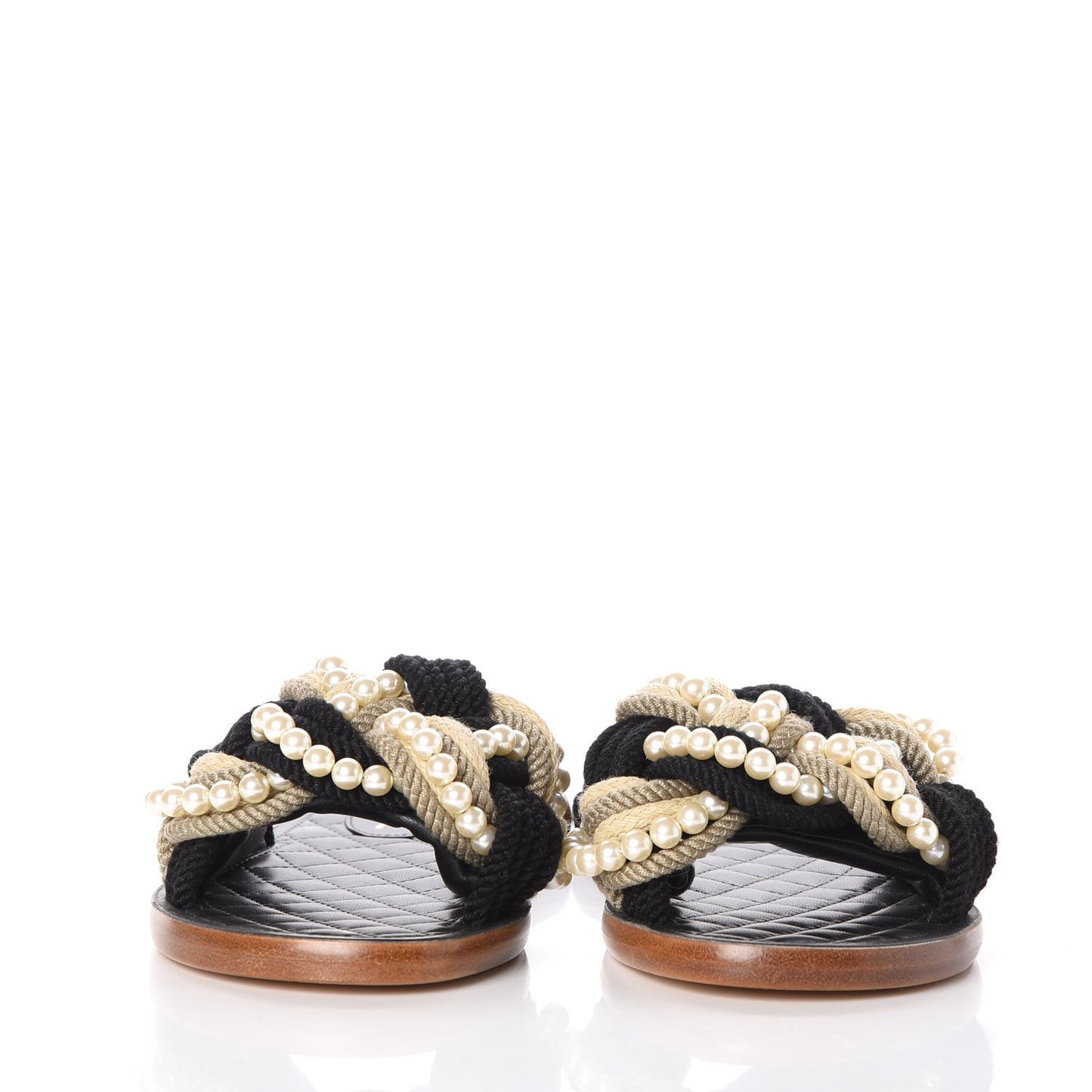 Lambskin Pearl Cord CC Mules 37 Black Beige