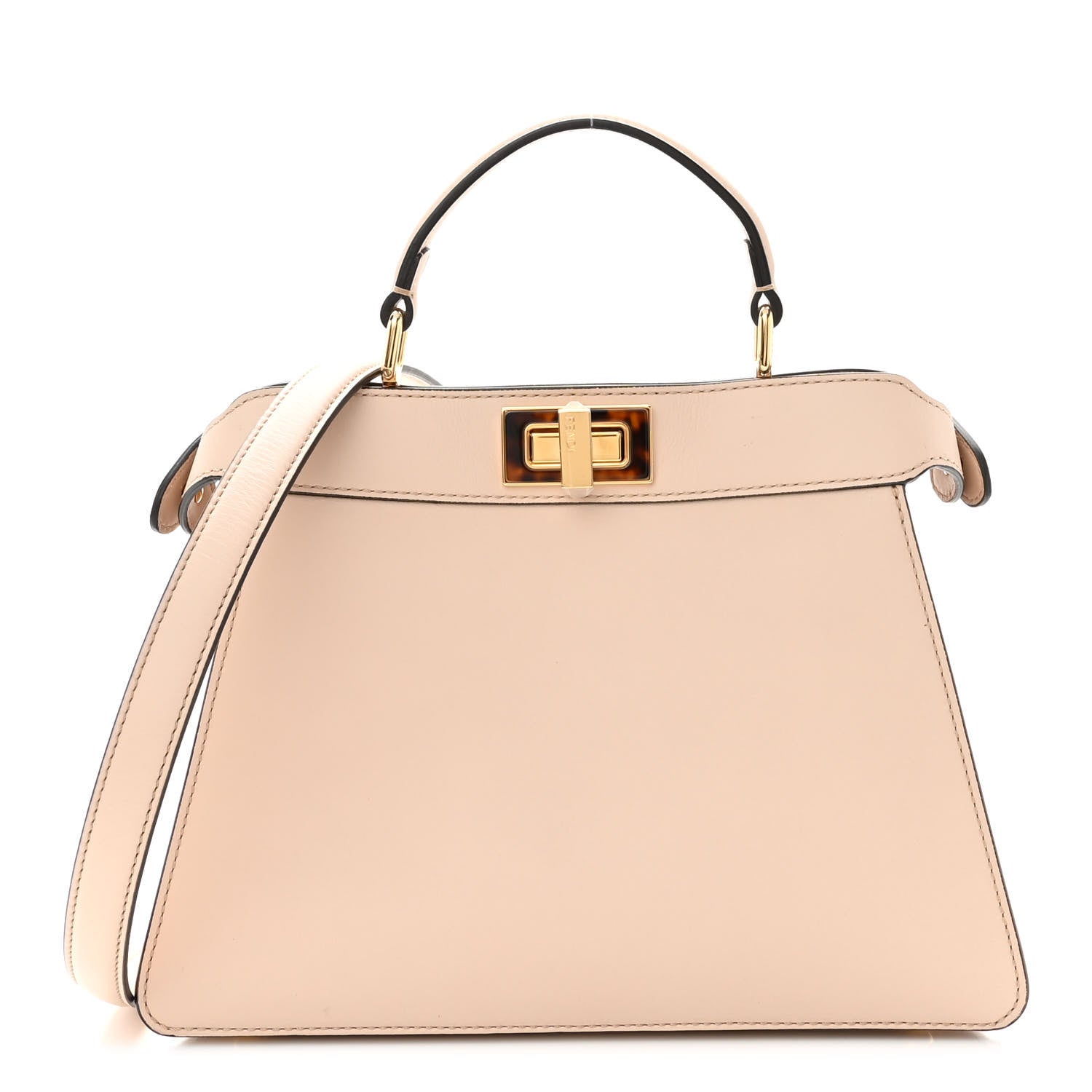 Fendi Vitello Seta Shiny Nappa Plexiglass Small Peekaboo I SEE U Satchel Poudre 1 of 10