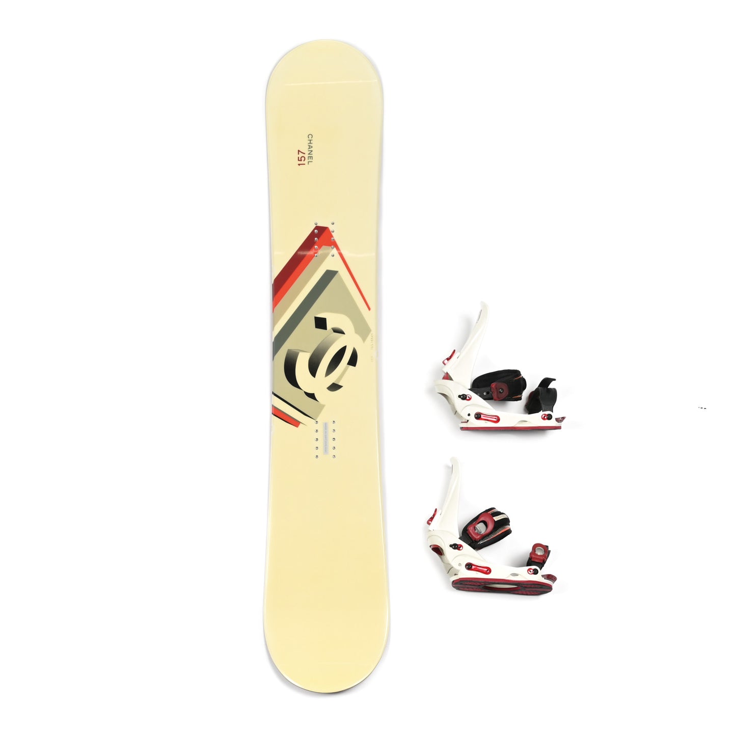 Luxury in the Alps Snowboard and Bindings Set 157 White Red