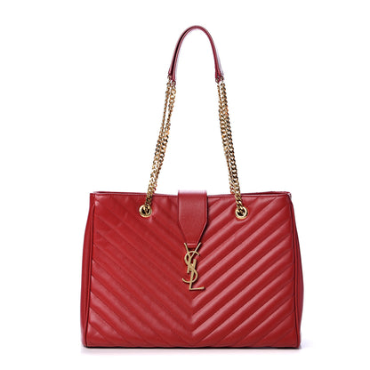 Saint Laurent Grain De Poudre Matelasse Chevron Large Monogram Shopping Bag Red 1 of 13