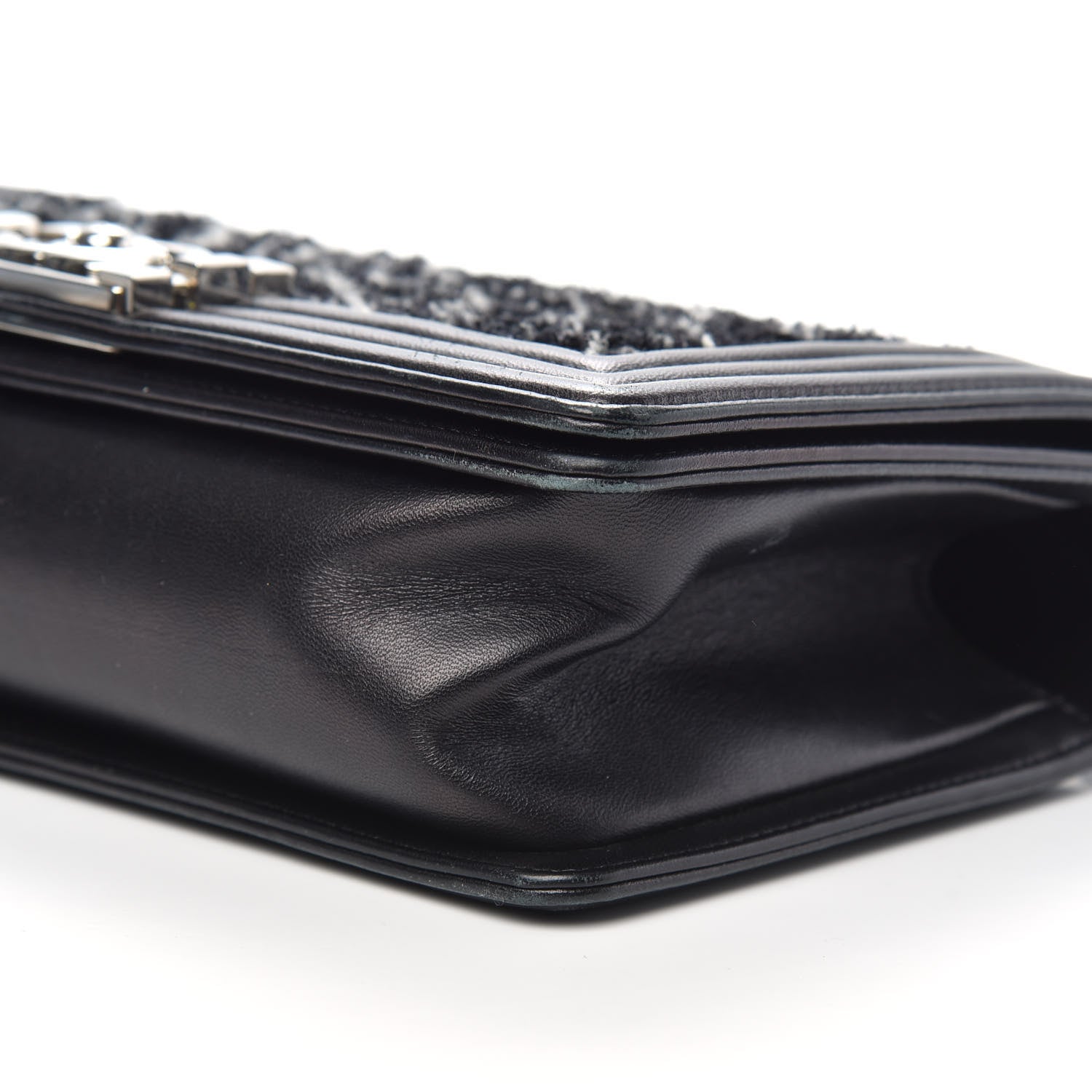 Chanel Lambskin Tweed Woven Medium Chevron Boy Flap Black 10 of 15