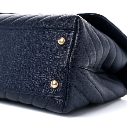 Chanel Caviar Lizard Quilted Chevron Small Coco Handle Flap Navy Blue 9 of 12