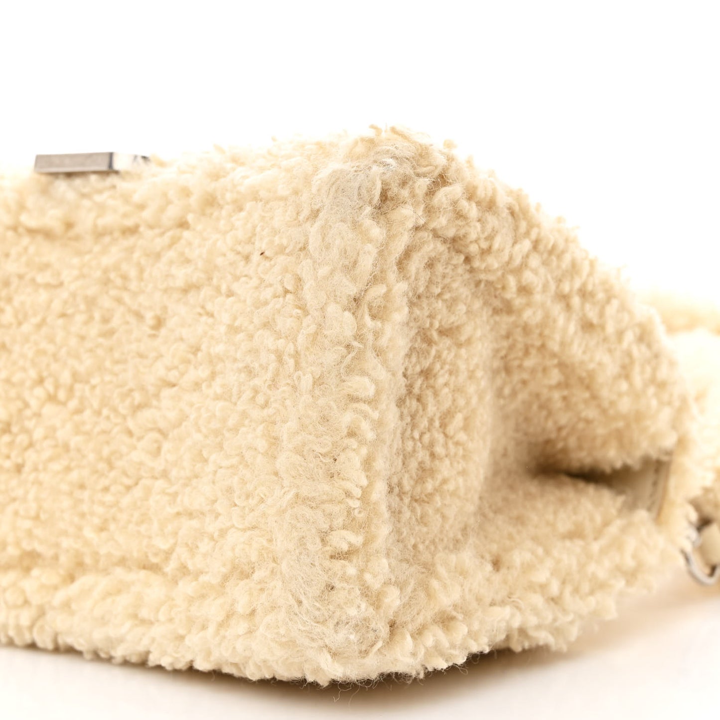 Curly Faux Shearling Small Hourglass Top Handle Bag Beige