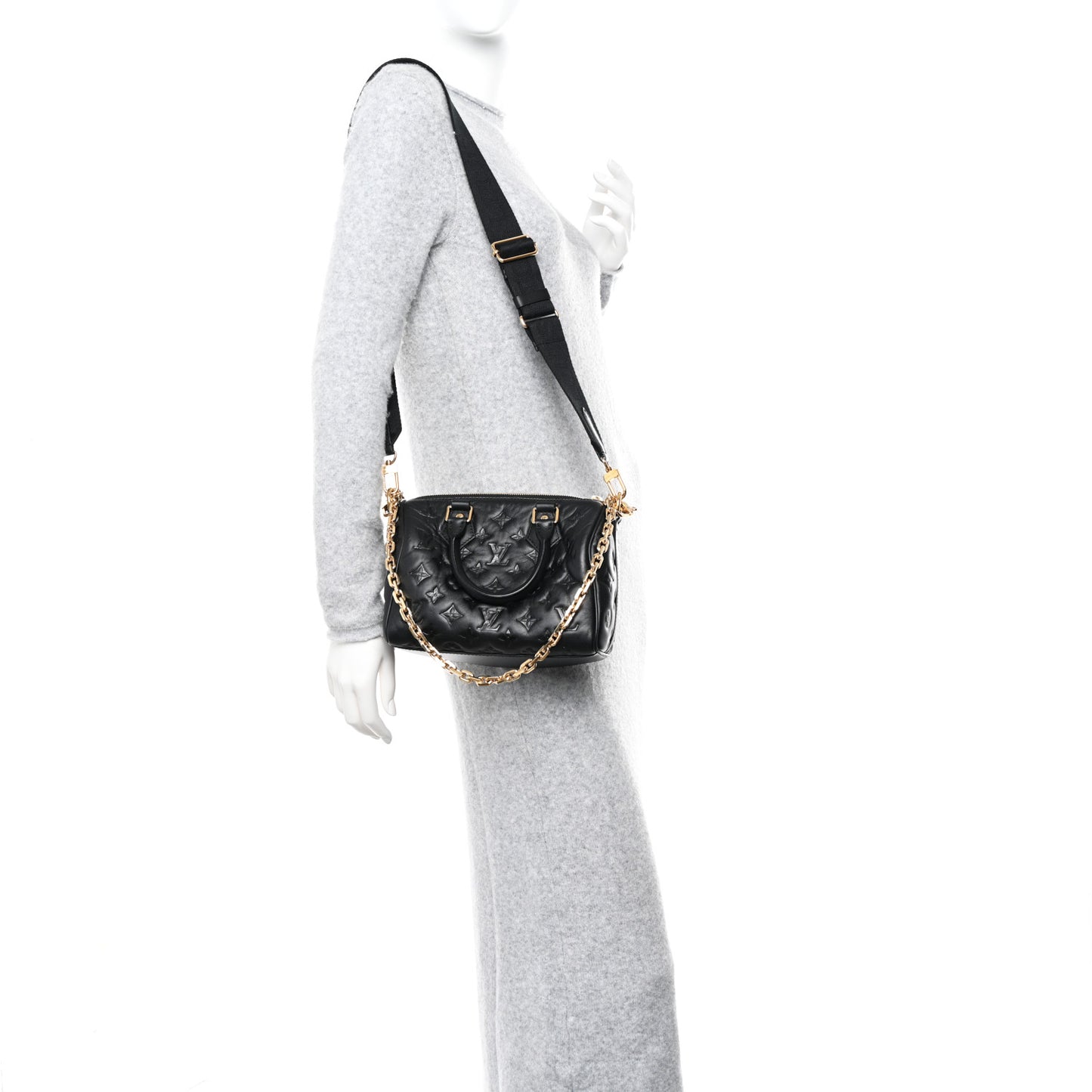 Lambskin Embossed Monogram Speedy 22 Bandouliere Black