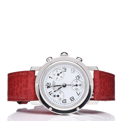 Hermes Stainless Steel Buffle Skippe 31mm Clipper Chronograph Quartz Watch Rouge Casaque 3 of 9