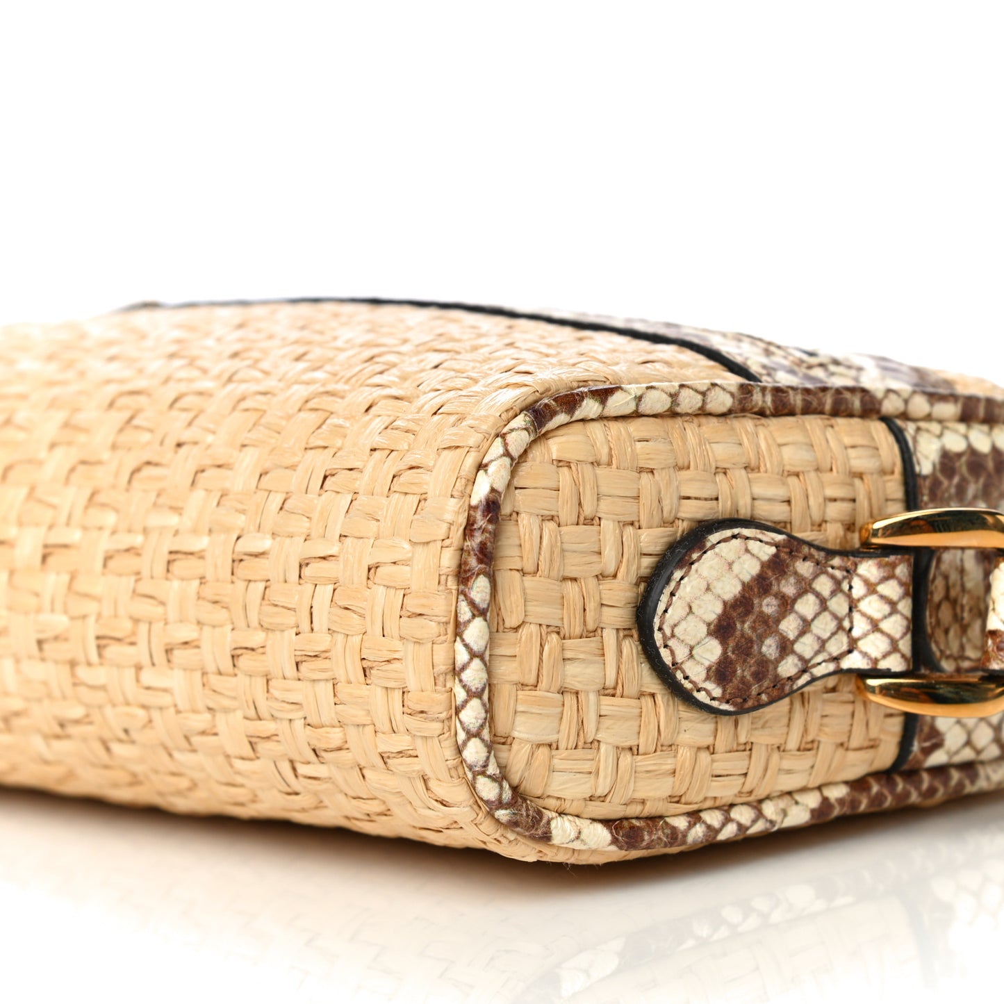 Raffia Elaphe Mini Ophidia Shoulder Bag Natural Cream Brown