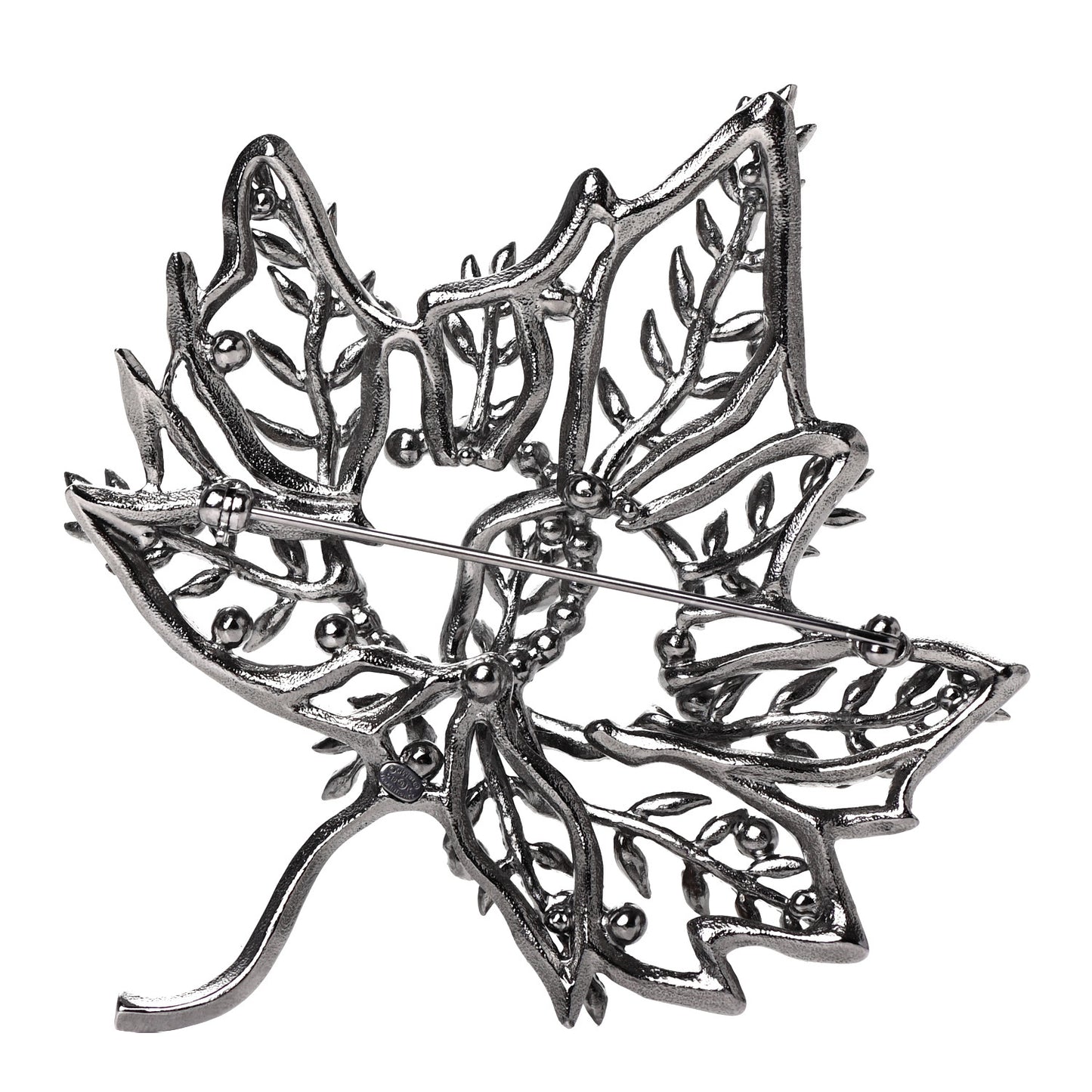 Pearl Crystal CC Leaf Brooch Silver
