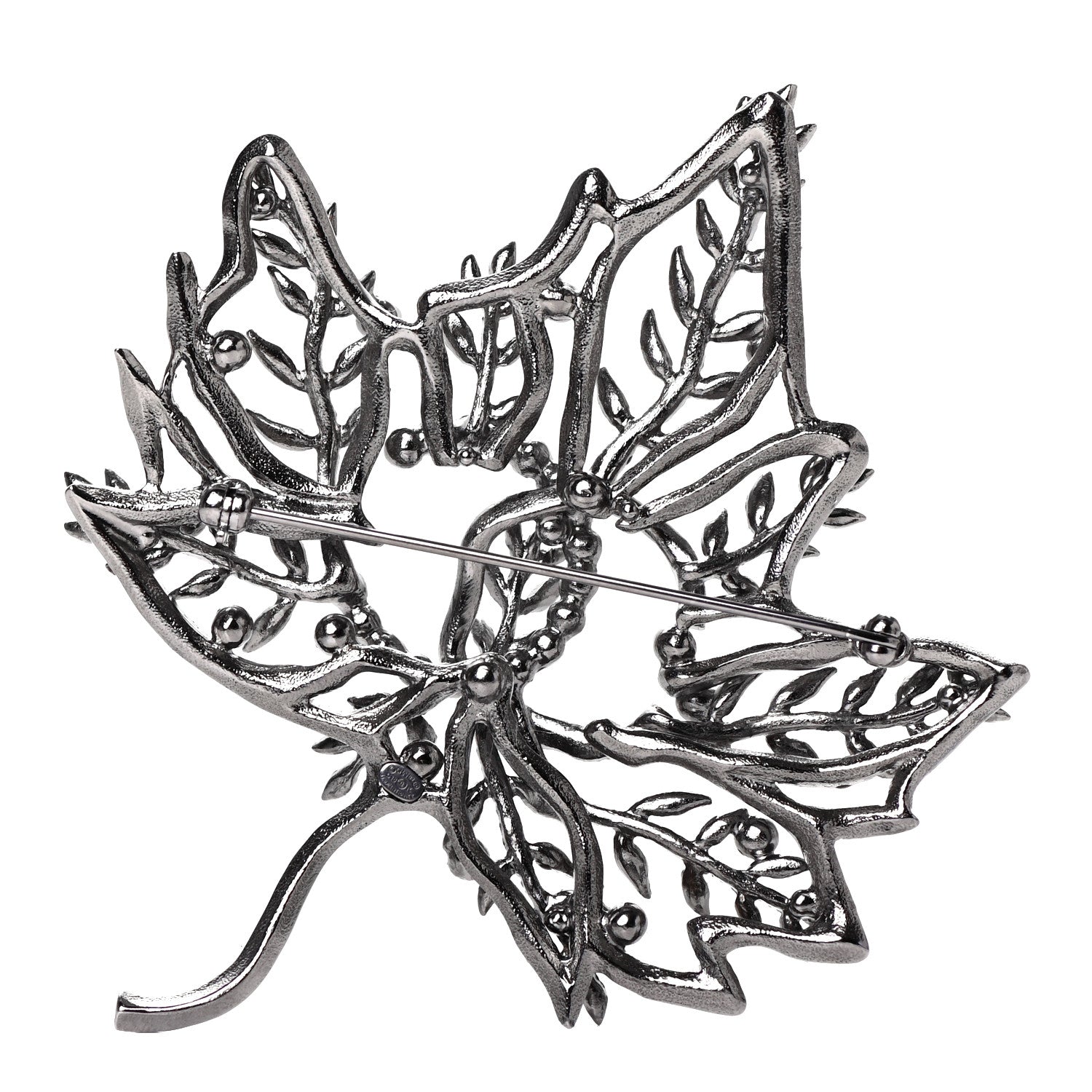 Chanel Pearl Crystal CC Leaf Brooch Silver 2 of 3