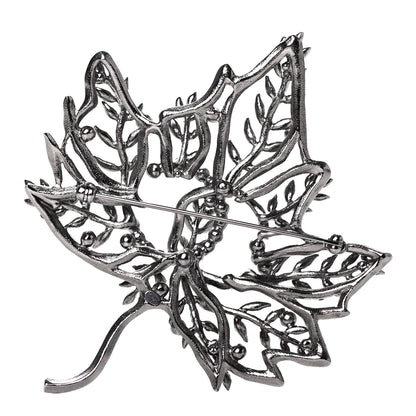 Chanel Pearl Crystal CC Leaf Brooch Silver 2 of 3
