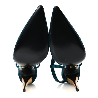 Gucci Velvet GG Monogram Slingback 115mm Pumps 37.5 Peacock 6 of 10