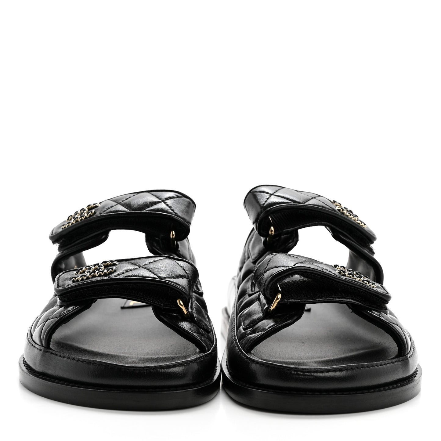 Crumpled Shiny Lambskin Velcro Dad Sandals 36 Black