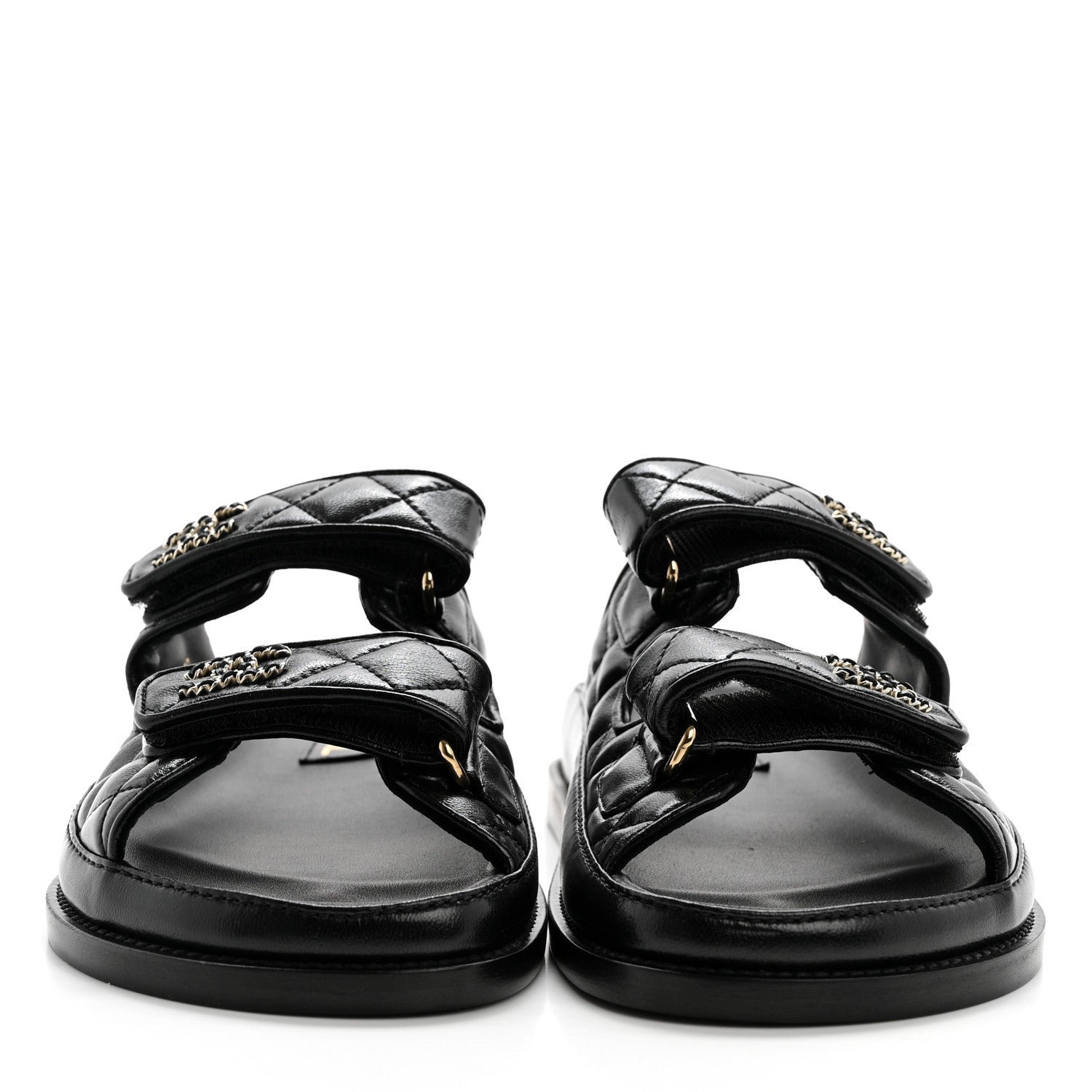 Chanel Crumpled Shiny Lambskin Velcro Dad Sandals 36 Black 2 of 8