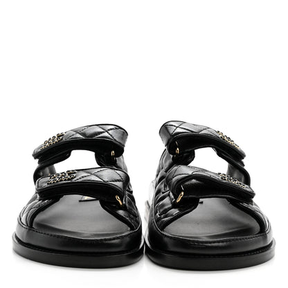 Chanel Crumpled Shiny Lambskin Velcro Dad Sandals 36 Black 2 of 8