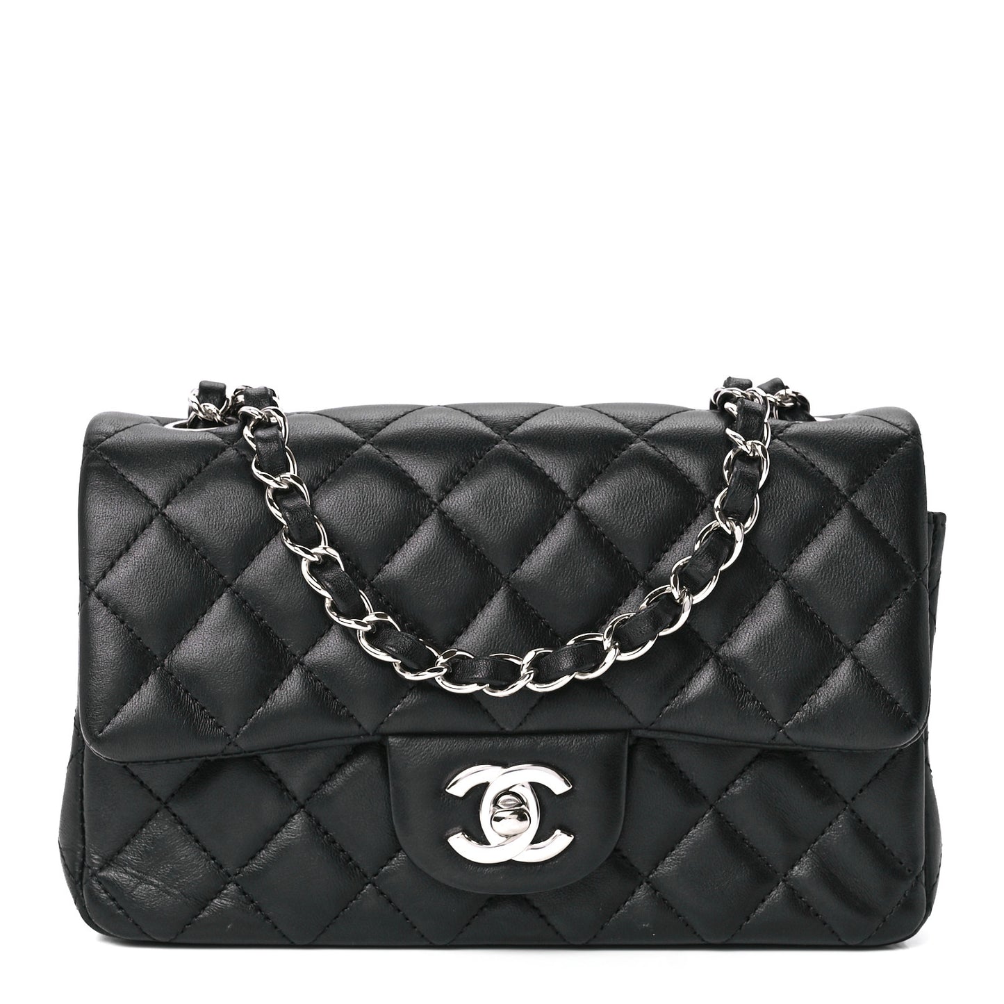 Lambskin Quilted Mini Rectangular Flap Black