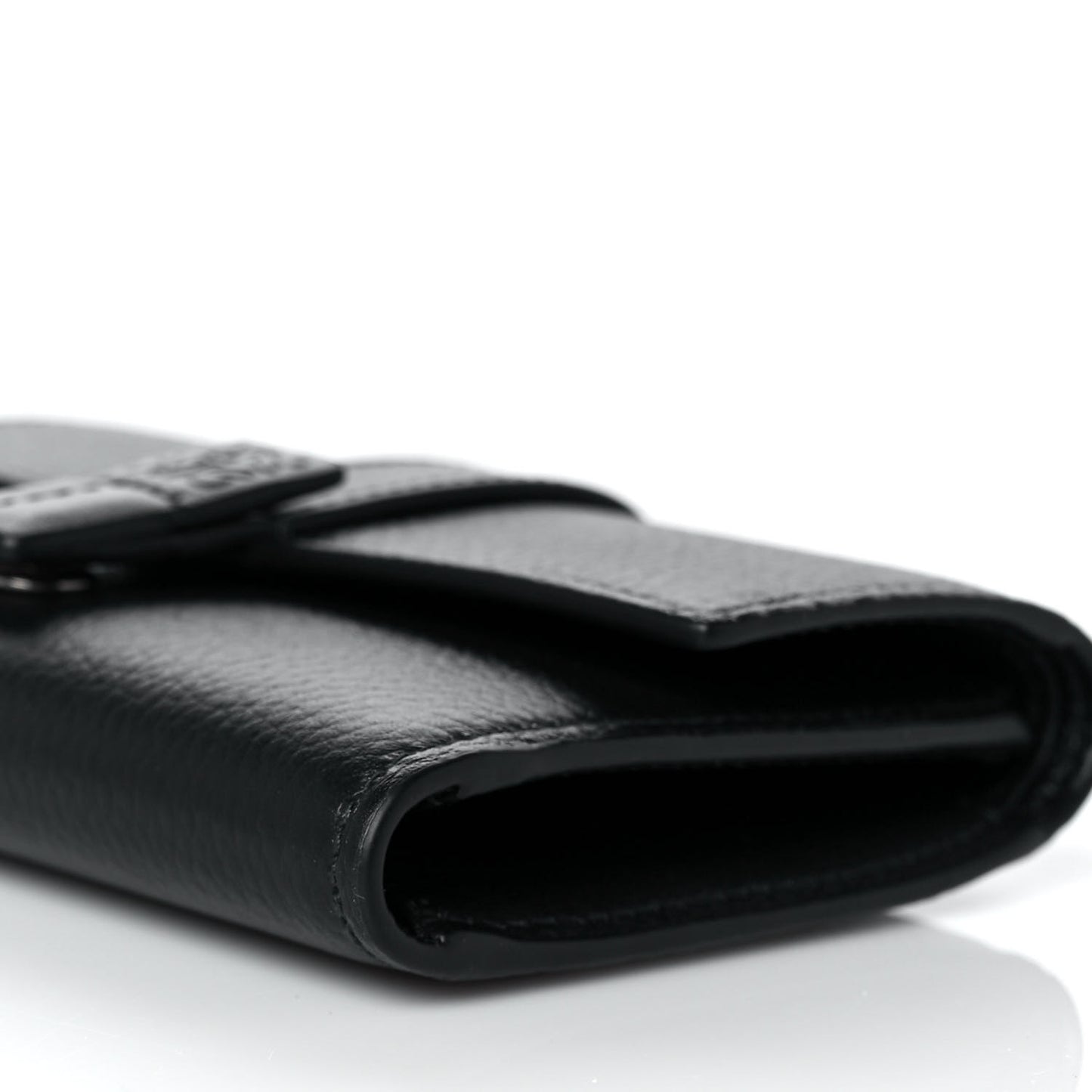 Grained Calfskin Small Vertical Wallet Black