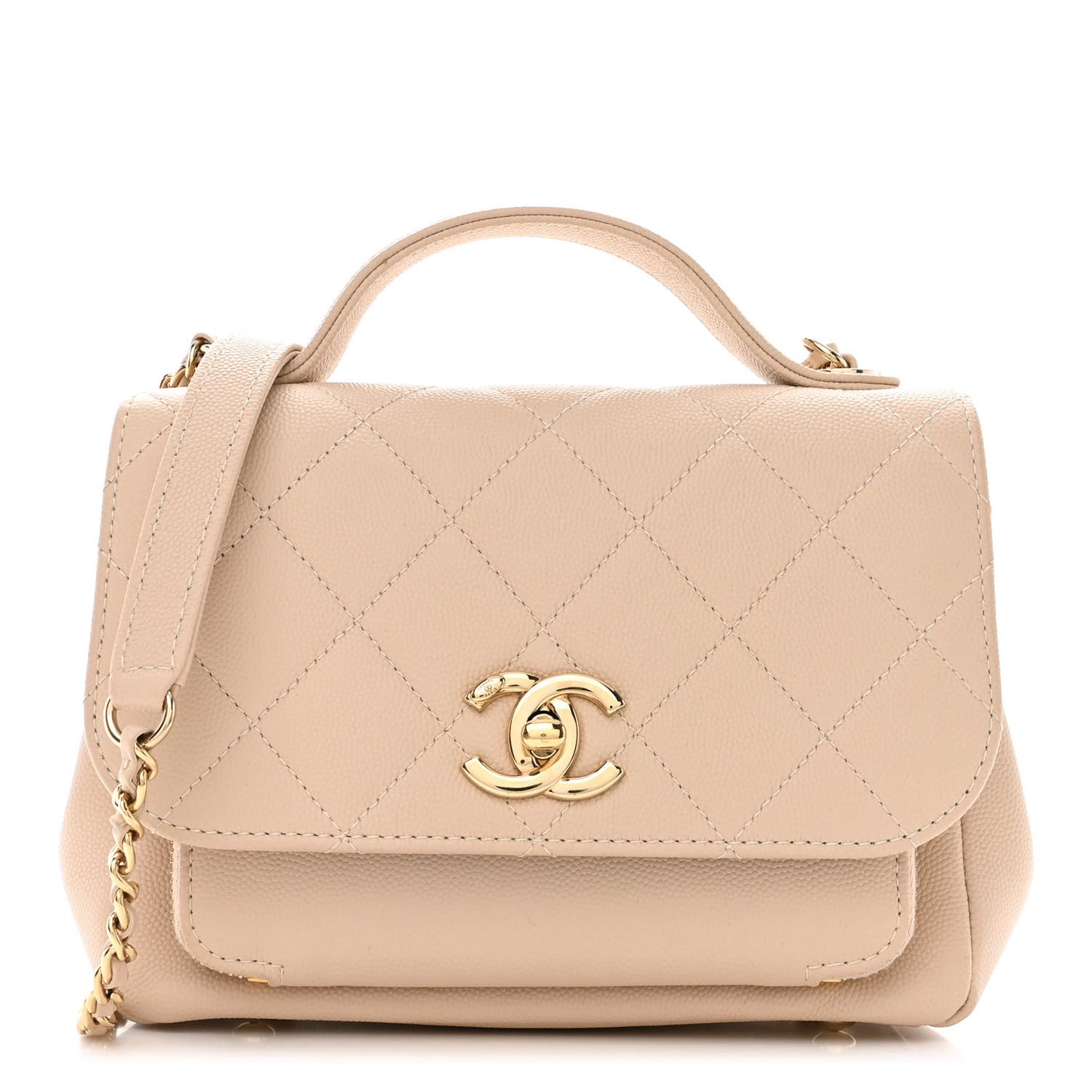 Caviar Quilted Small Business Affinity Flap Beige