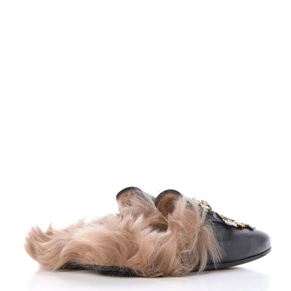 Gucci Calfskin Fur Tiger Embroidered Womens Princetown Slippers 37 Black 4 of 9