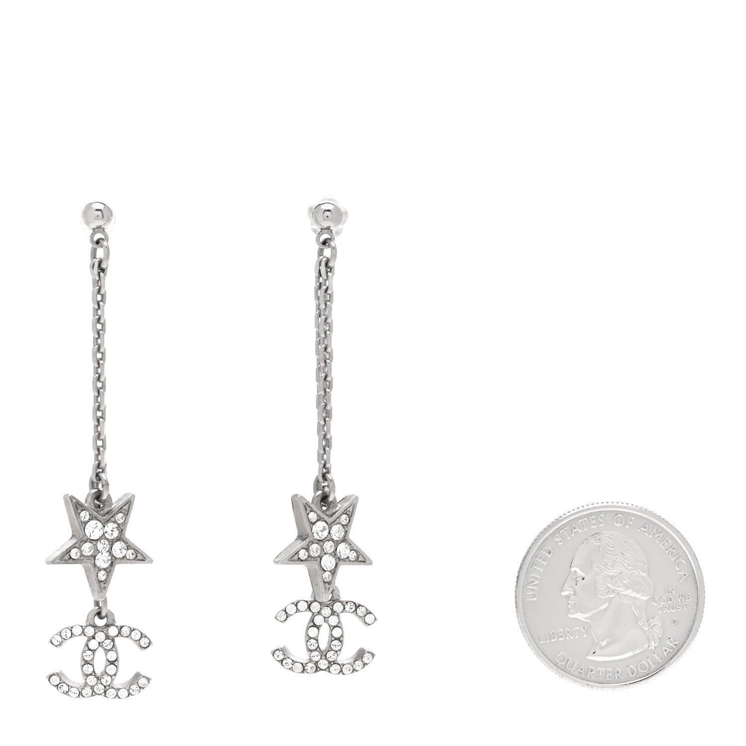 Chanel Glitter Resin CC Star Drop Earrings Silver 2 of 4