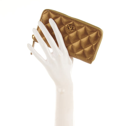 Chanel Metallic Calfskin Quilted Zip Around Wallet Gold 2 of 8