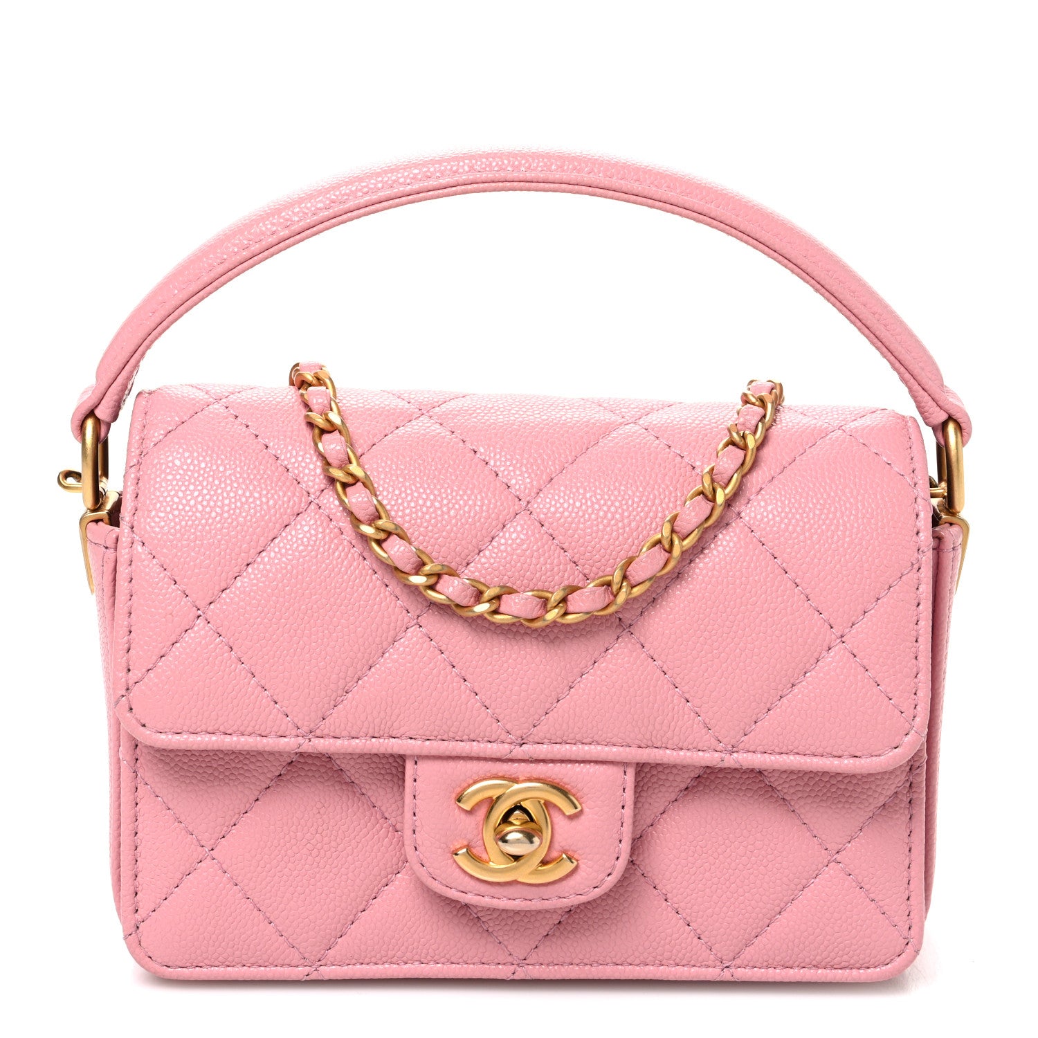 Chanel Shiny Caviar Quilted Mini Top Handle Flap Pink 1 of 10