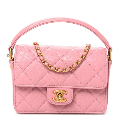 Chanel Shiny Caviar Quilted Mini Top Handle Flap Pink 1 of 10