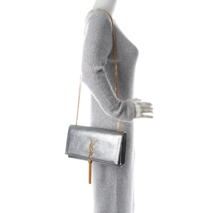 Saint Laurent Metallic Calfskin Medium Classic Monogram Kate Tassel Satchel Silver 2 of 6